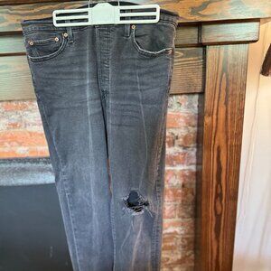 Levi Wedgie Straight Black-wash Jeans - Size 32